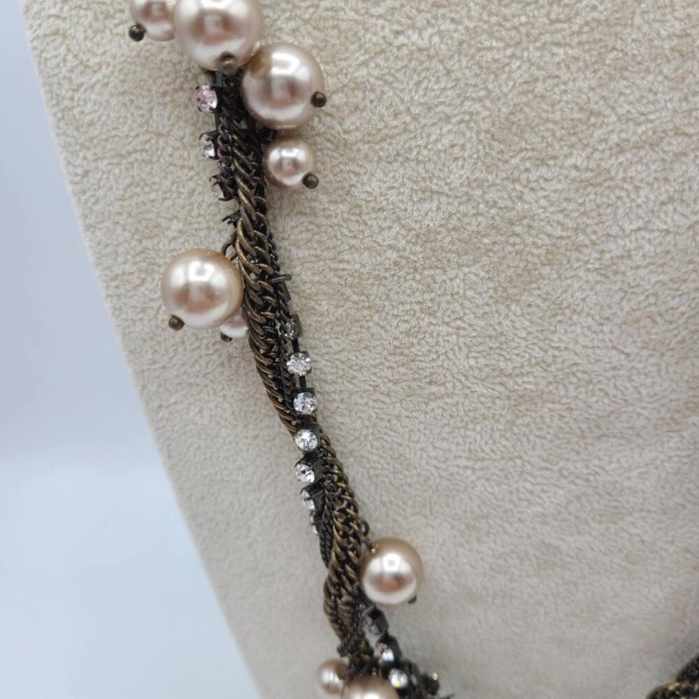 J Crew Copperish Necklace with Faux Pearls and Clear Crystals - Picture 6 of 13
